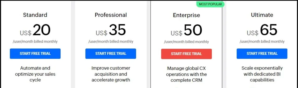 zoho crm pricing plans