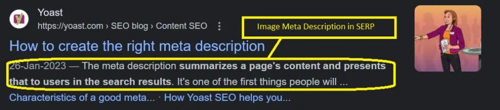 Image meta description in google search engine results page