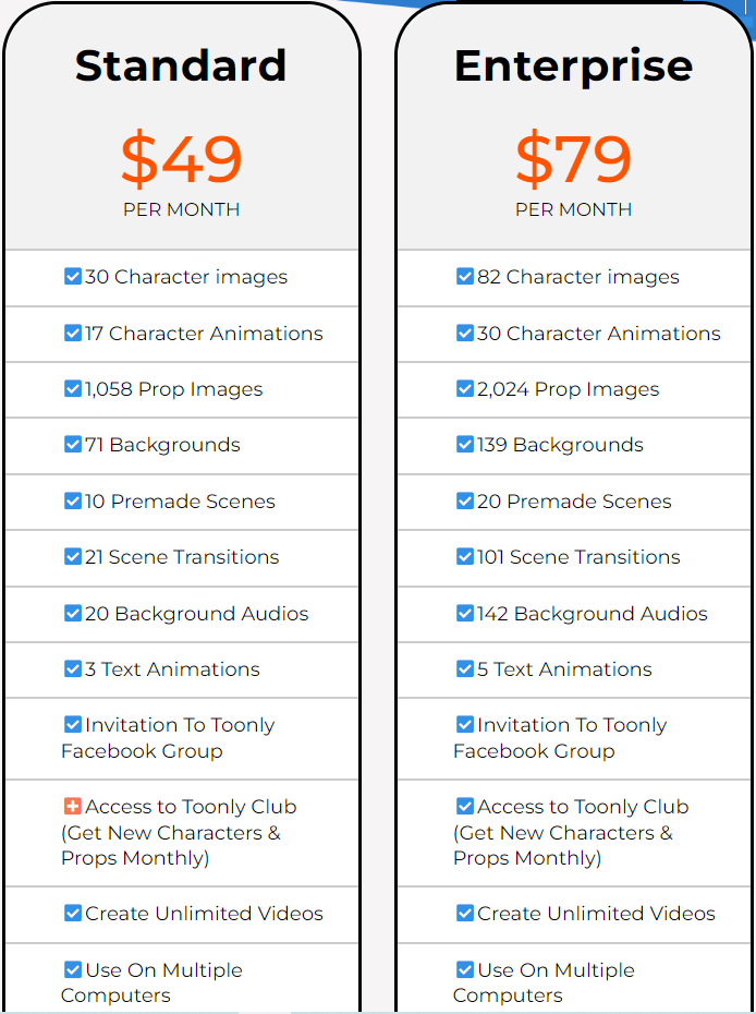 toonly pricing plans