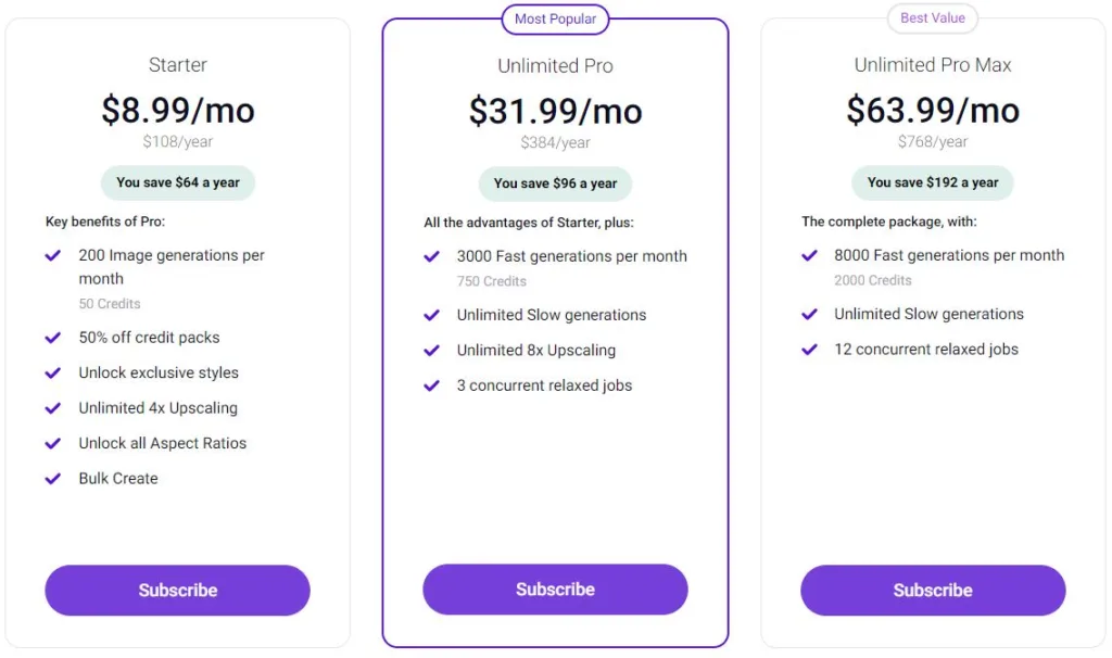 StarryAI Pricing and plans